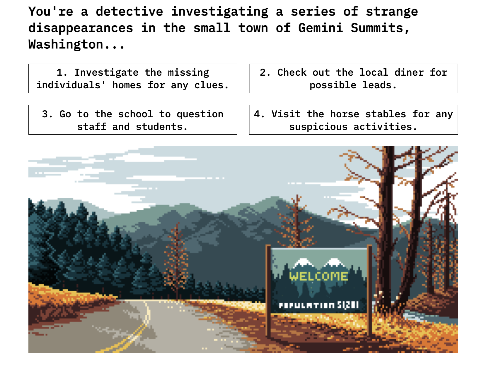 User playing chatGPT game picking where to take the adventure